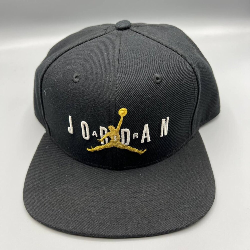Air Jordan Hat Men Black Embroidered Jumpman Gold Logo Snap‎ Back Cap